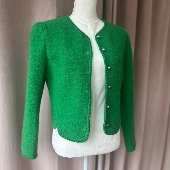 Vintage Kelly Green Wool Chic Jacket Blazer Size M Size 12 - Picture 1 of 4